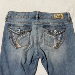 Ariya Jeans Women's 12 Blue Bootcut Low Rise Stretch Y2K Distressed Denim